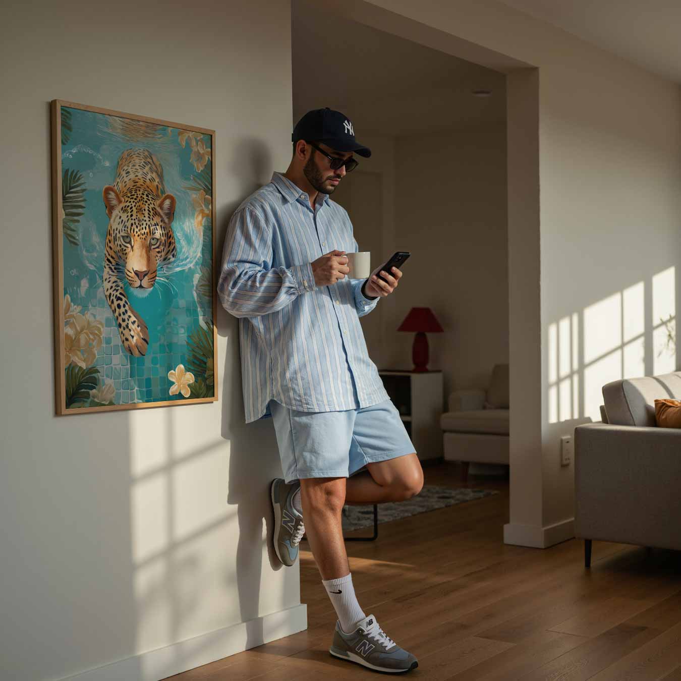 Zwemmende Luipaard in Tropische Oase Poster-WallArtistic