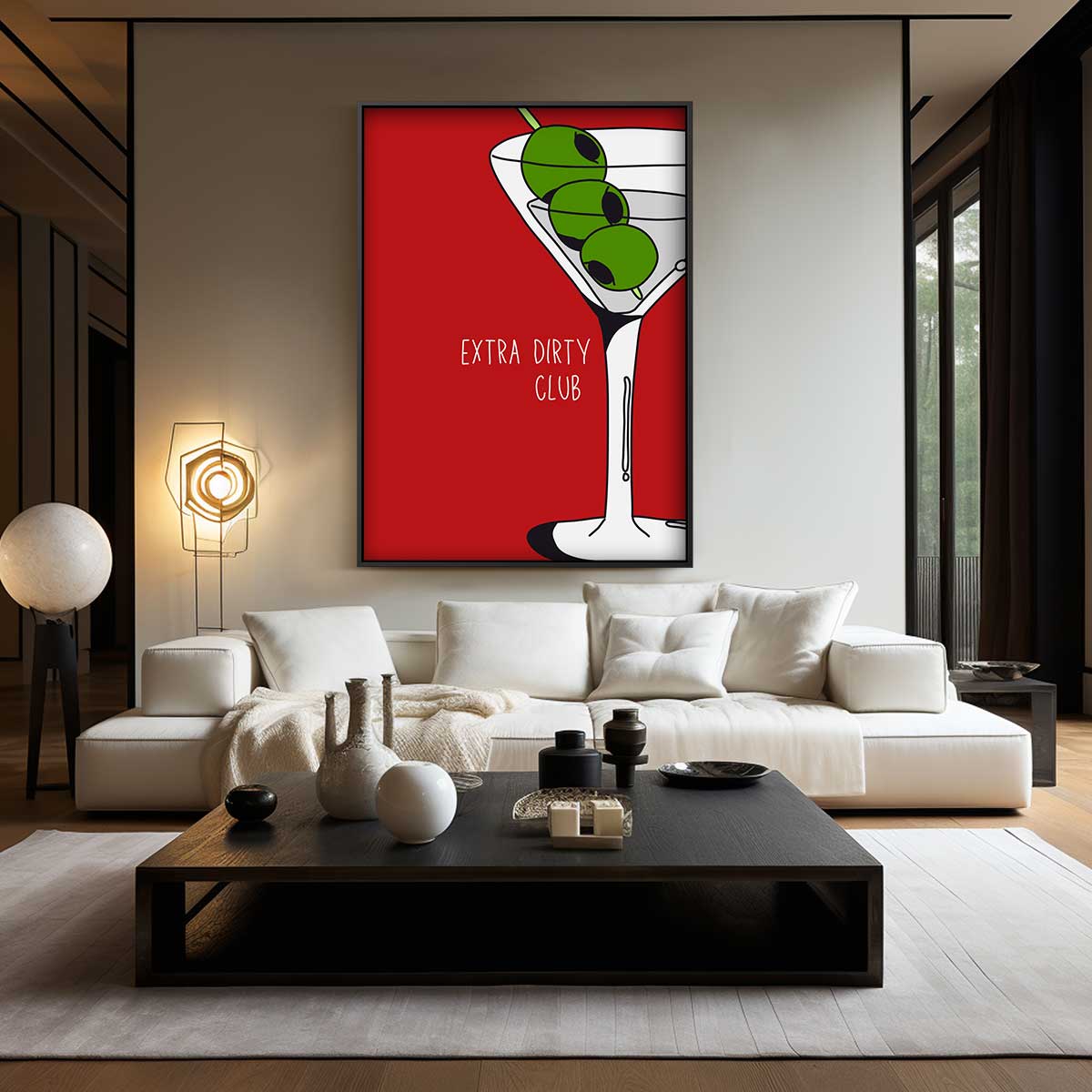 Martini en Olijven Pop Art Kunstwerk-canvas-dibond-plexiglas-wanddecoratie-WallArtistic