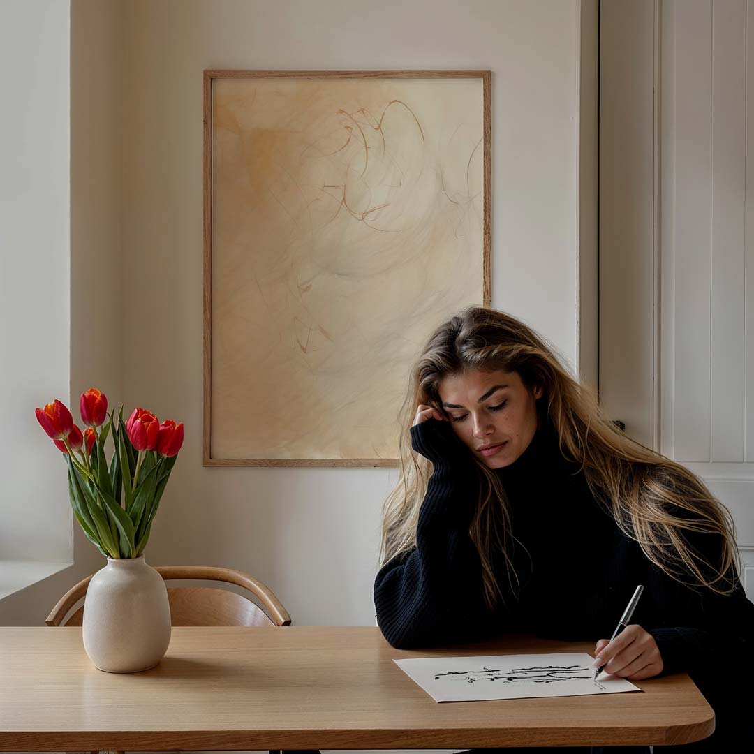 Dromerige Beige Abstracte Poster-WallArtistic