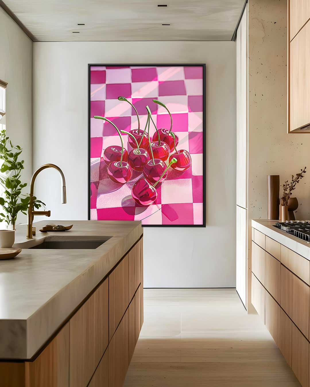 Kersenrood Checkered Delight Kunstwerk-canvas-dibond-plexiglas-wanddecoratie-WallArtistic