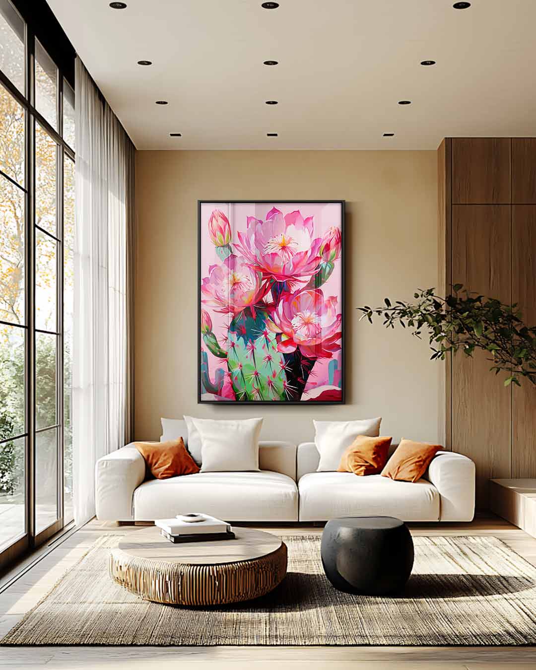 Kleurrijke Cactusbloemen Schilderij Kunstwerk-canvas-dibond-plexiglas-wanddecoratie-WallArtistic