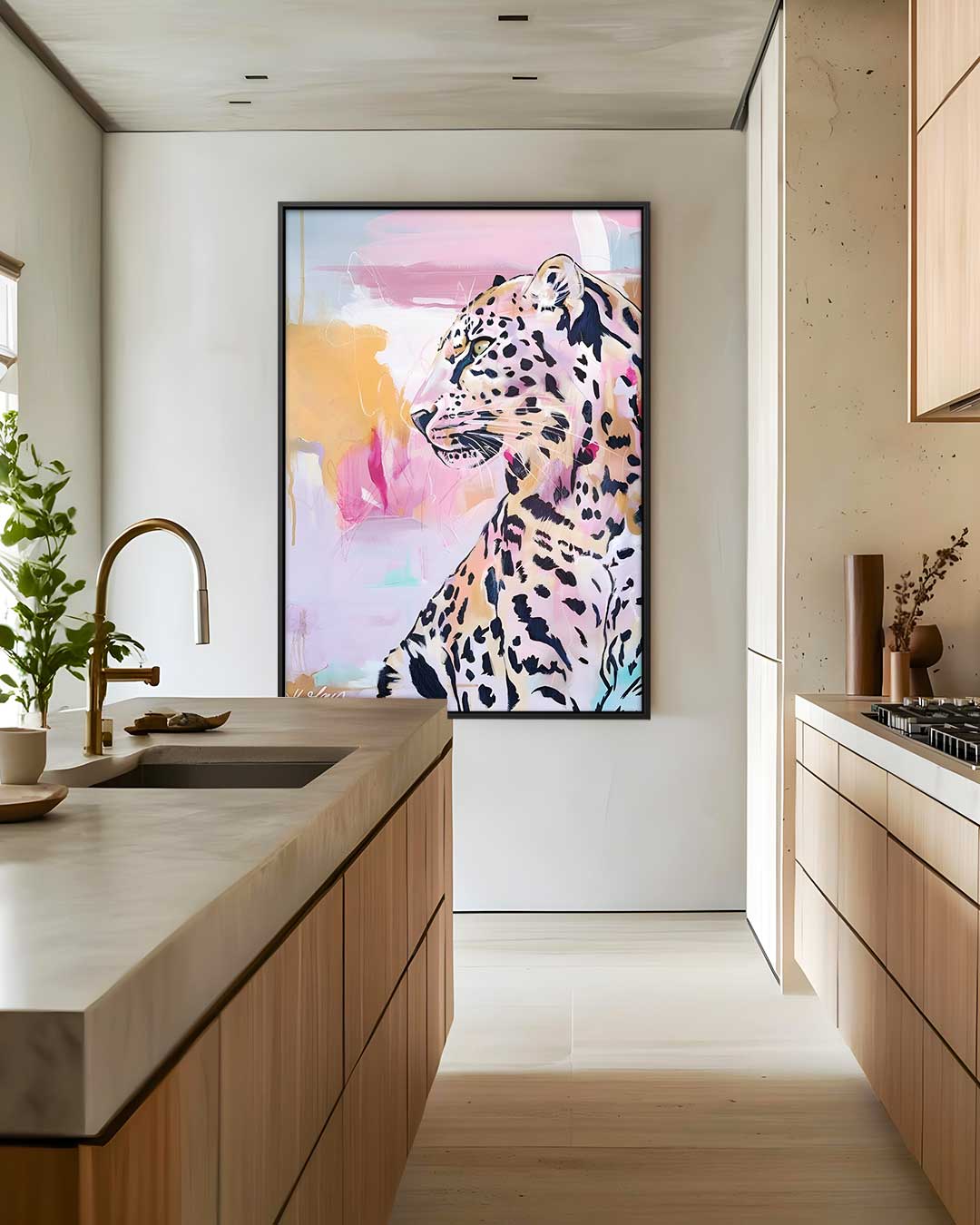 Majestueuze Panter in Pastel Kunstwerk-canvas-dibond-plexiglas-wanddecoratie-WallArtistic