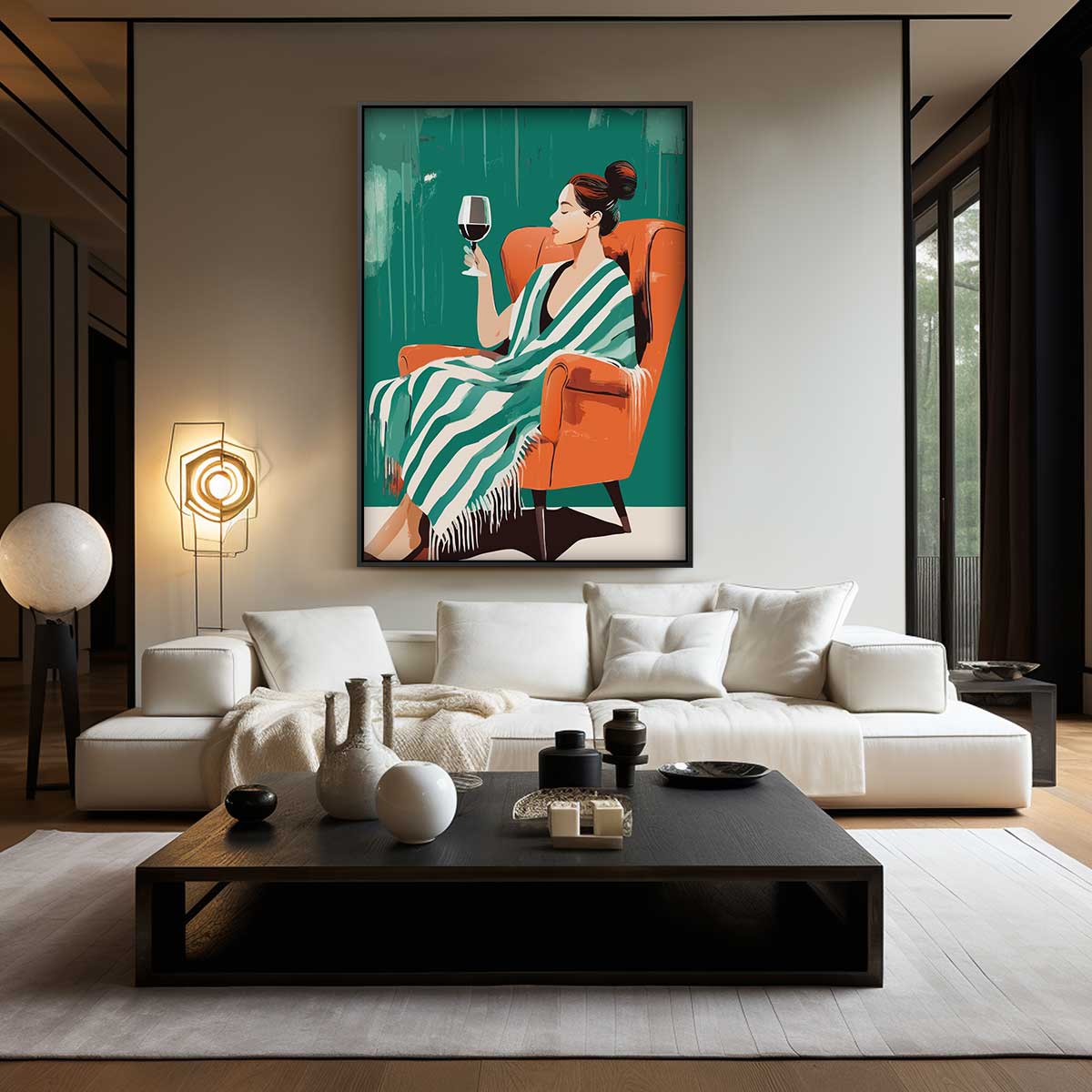 Ontspanning met Wijn Kunstwerk-canvas-dibond-plexiglas-wanddecoratie-WallArtistic