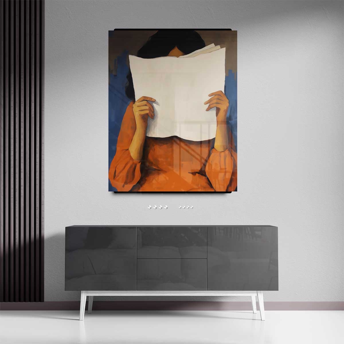 De Lezeres in Oranje Kunstwerk-canvas-dibond-plexiglas-wanddecoratie-WallArtistic