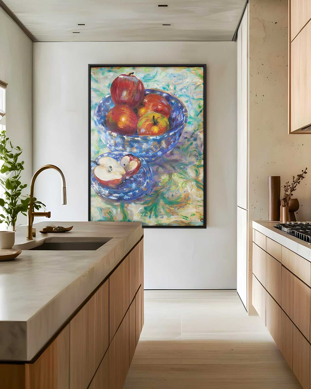 Stilleven met Fruit in Blauwe Schaal Kunstwerk-canvas-dibond-plexiglas-wanddecoratie-WallArtistic
