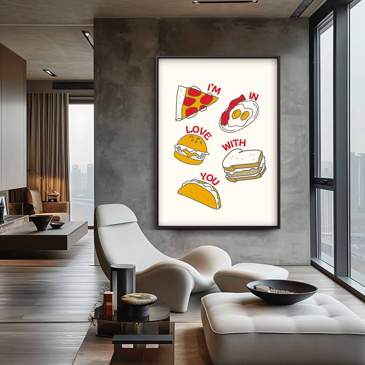 Liefde voor Eten Illustratie Kunstwerk-canvas-dibond-plexiglas-wanddecoratie-WallArtistic