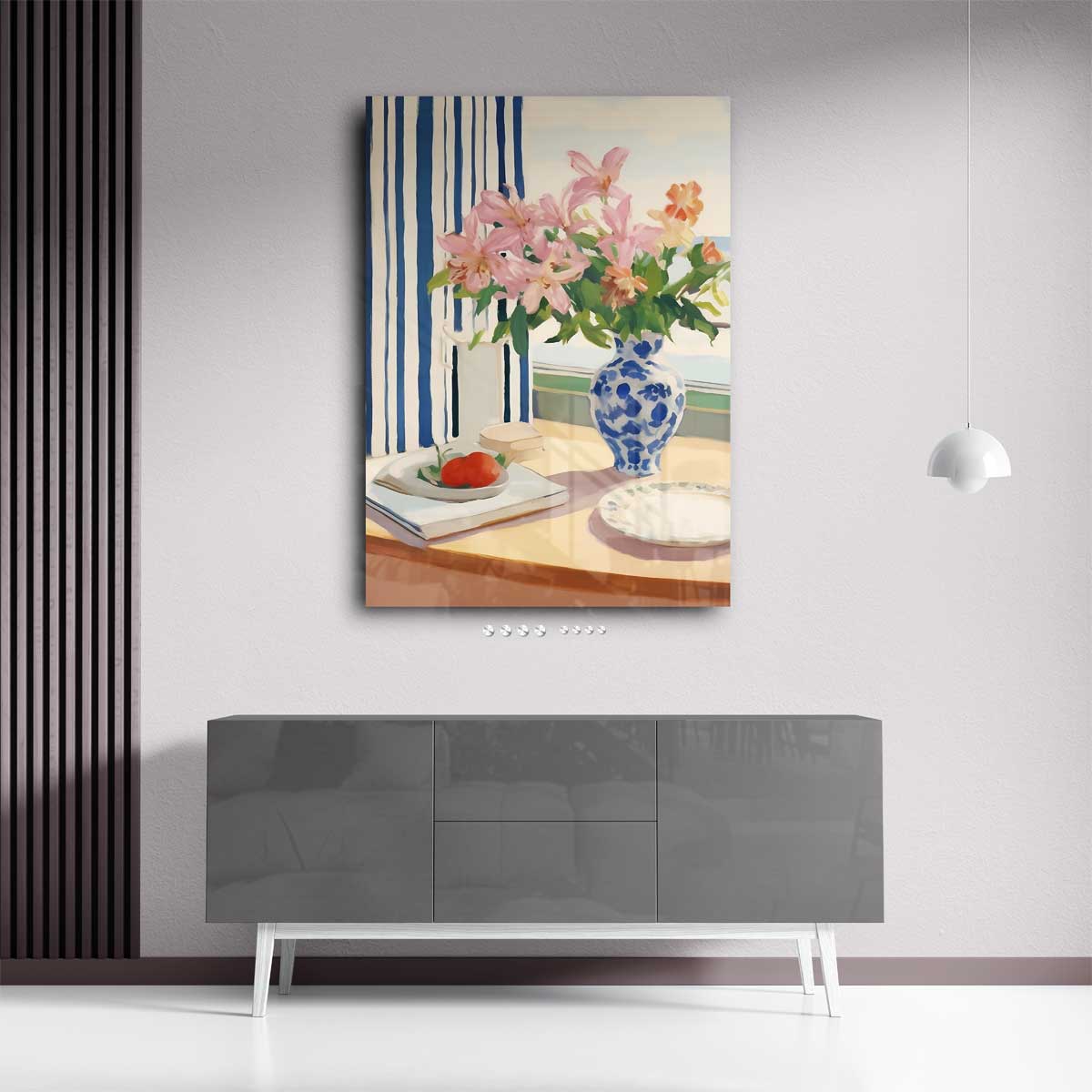 Zomers Tafereel met Bloemen en Tomaten Kunstwerk-canvas-dibond-plexiglas-wanddecoratie-WallArtistic