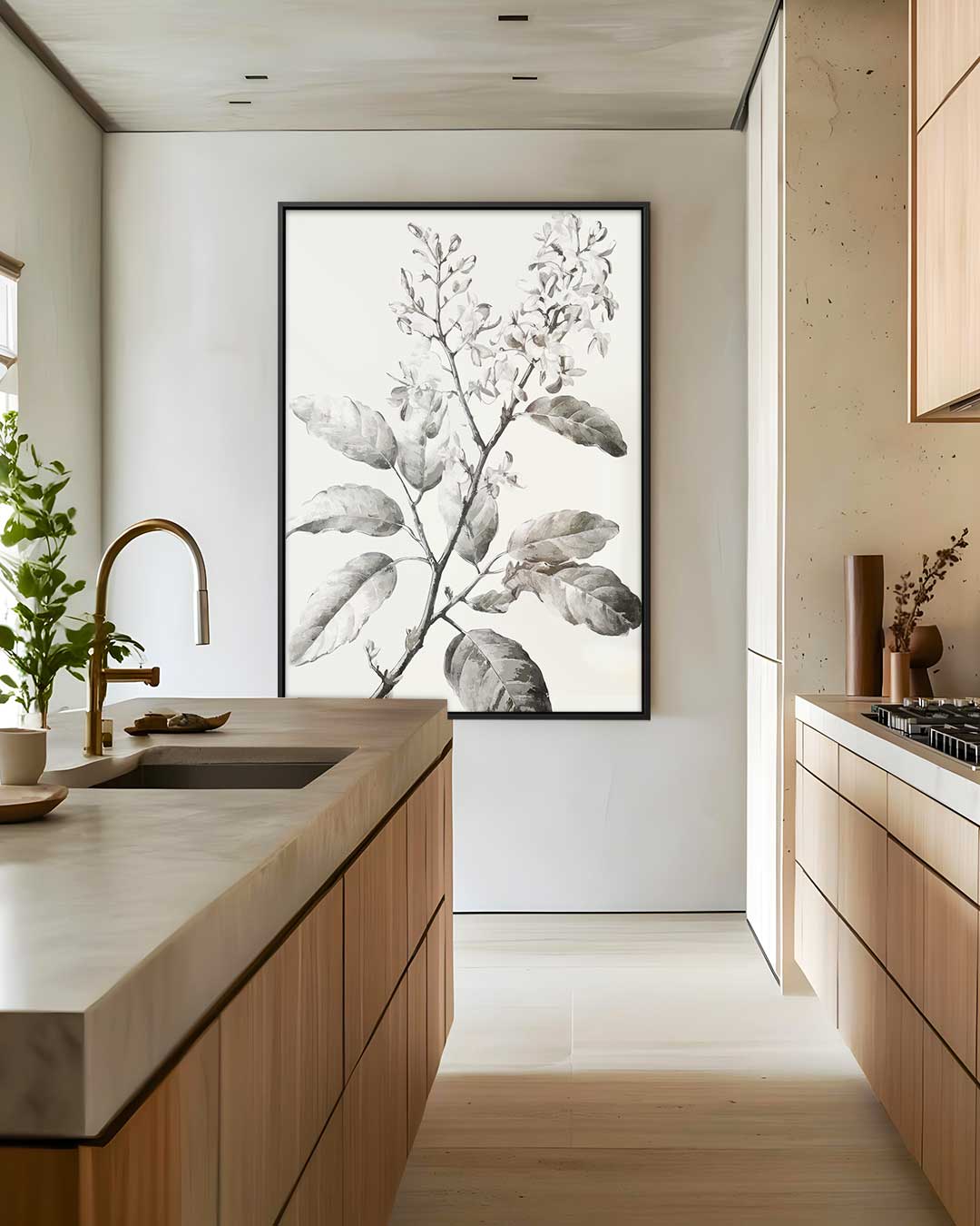 Botanische Schets in Zwart-Wit Kunstwerk-canvas-dibond-plexiglas-wanddecoratie-WallArtistic