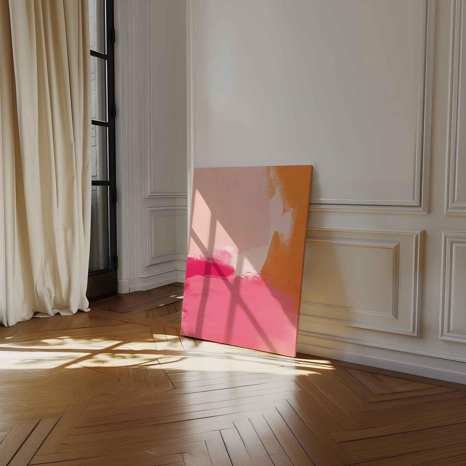 Kleurenexplosie in Zacht Oranje en Roze Kunstwerk-canvas-dibond-plexiglas-wanddecoratie-WallArtistic