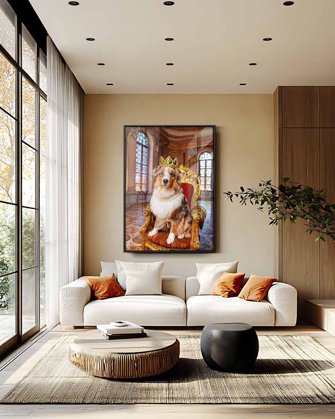 Koninklijke Hond op Gouden Troon Kunstwerk-canvas-dibond-plexiglas-wanddecoratie-WallArtistic