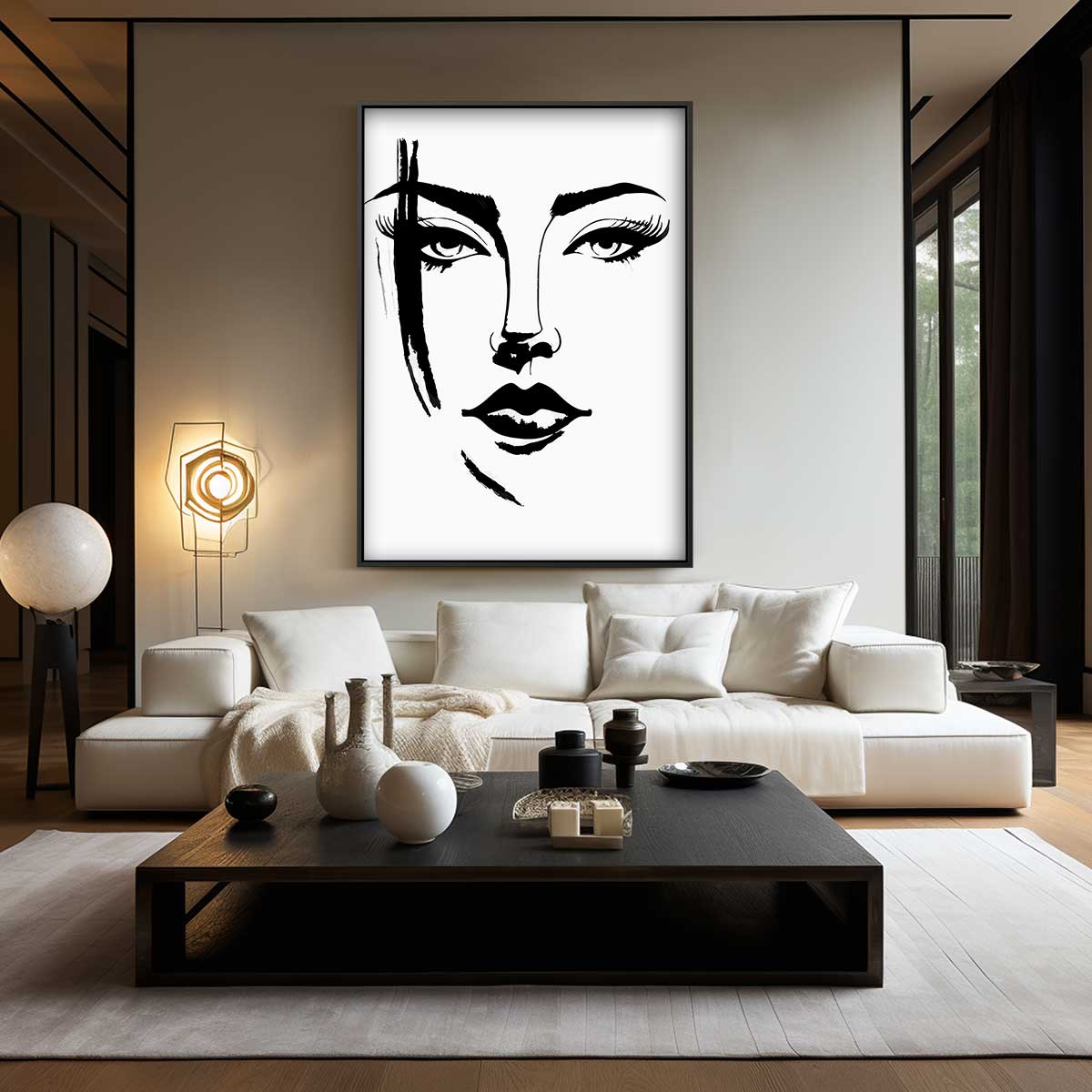 Elegant gezicht in zwart-wit Kunstwerk-canvas-dibond-plexiglas-wanddecoratie-WallArtistic