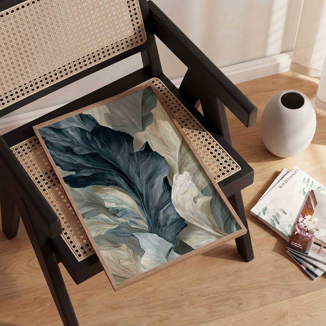 Bladeren in blauw en beige Poster