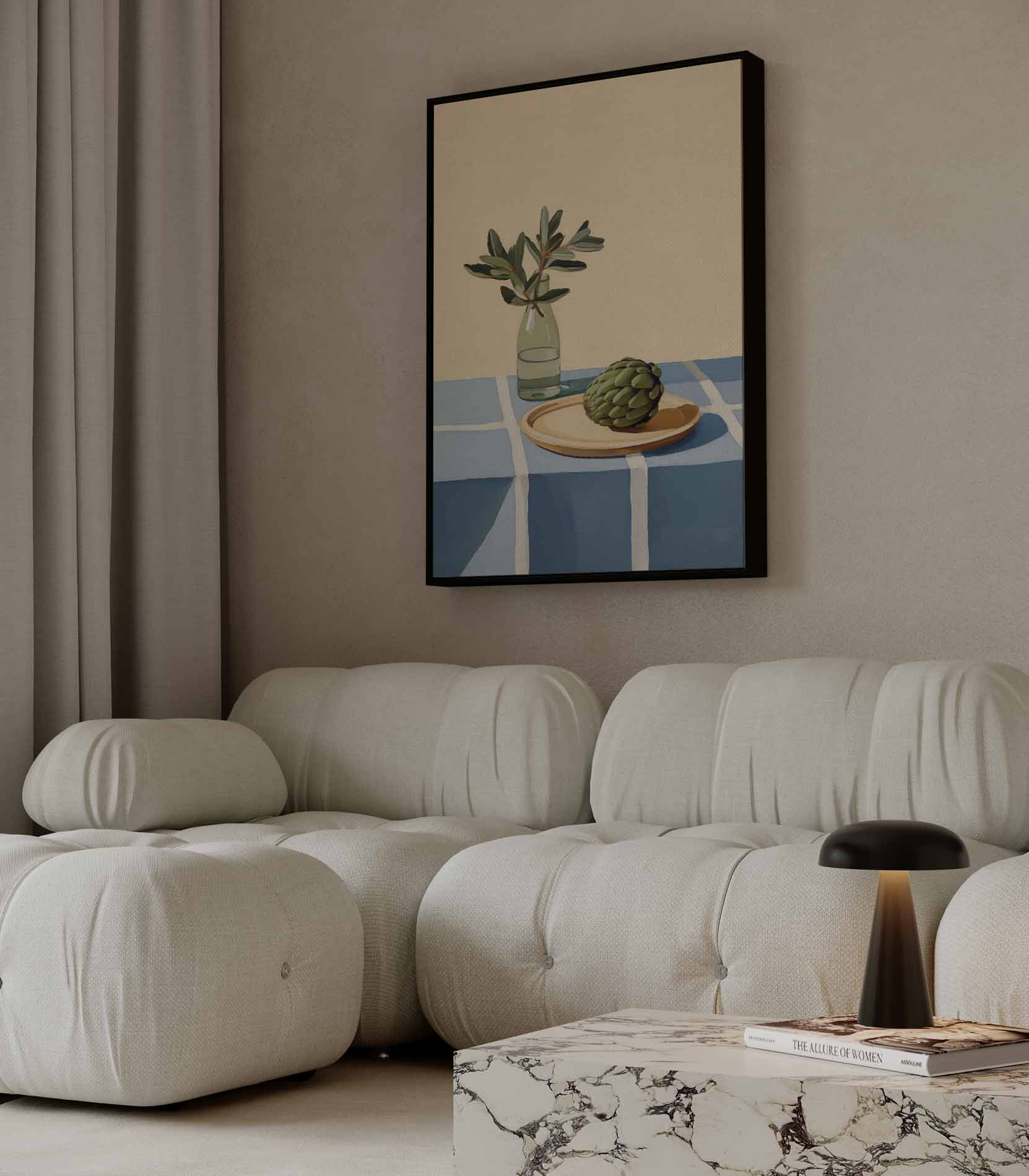 Stilleven met Artisjok en Fles Kunstwerk-canvas-dibond-plexiglas-wanddecoratie-WallArtistic