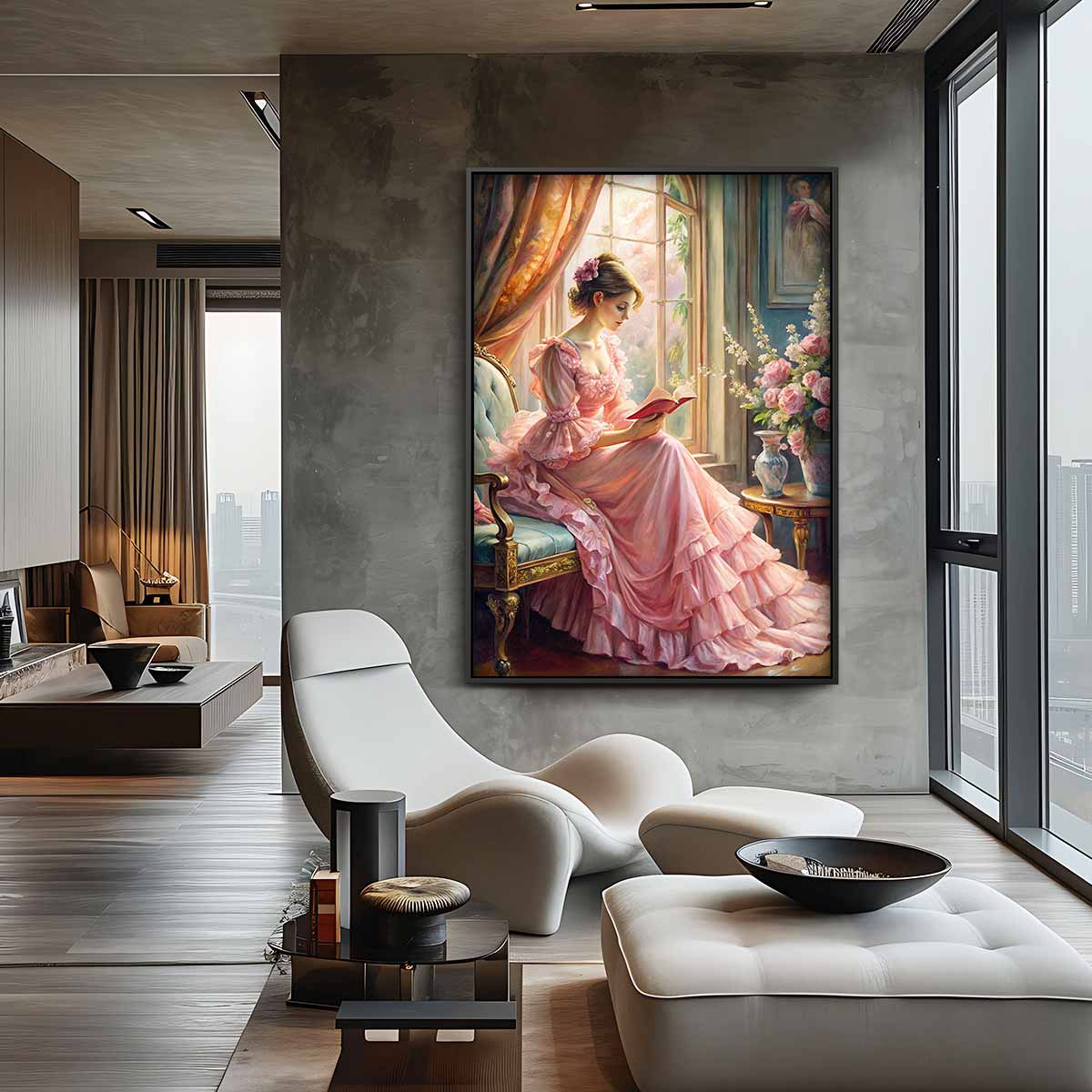 Romantische Lezer bij het Raam Kunstwerk-canvas-dibond-plexiglas-wanddecoratie-WallArtistic