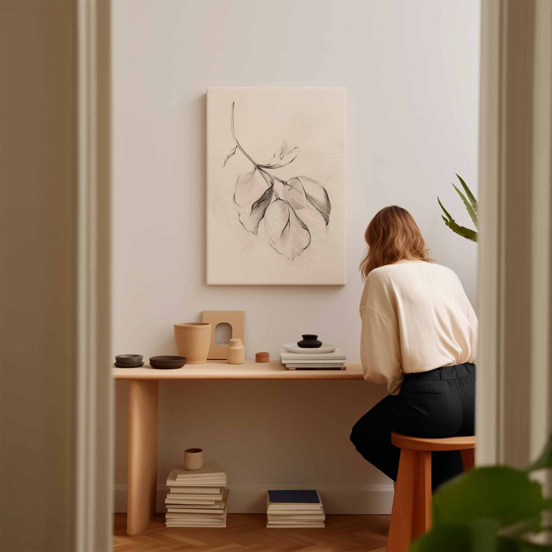 Eenvoudige Bladtekening Kunstwerk-canvas-dibond-plexiglas-wanddecoratie-WallArtistic