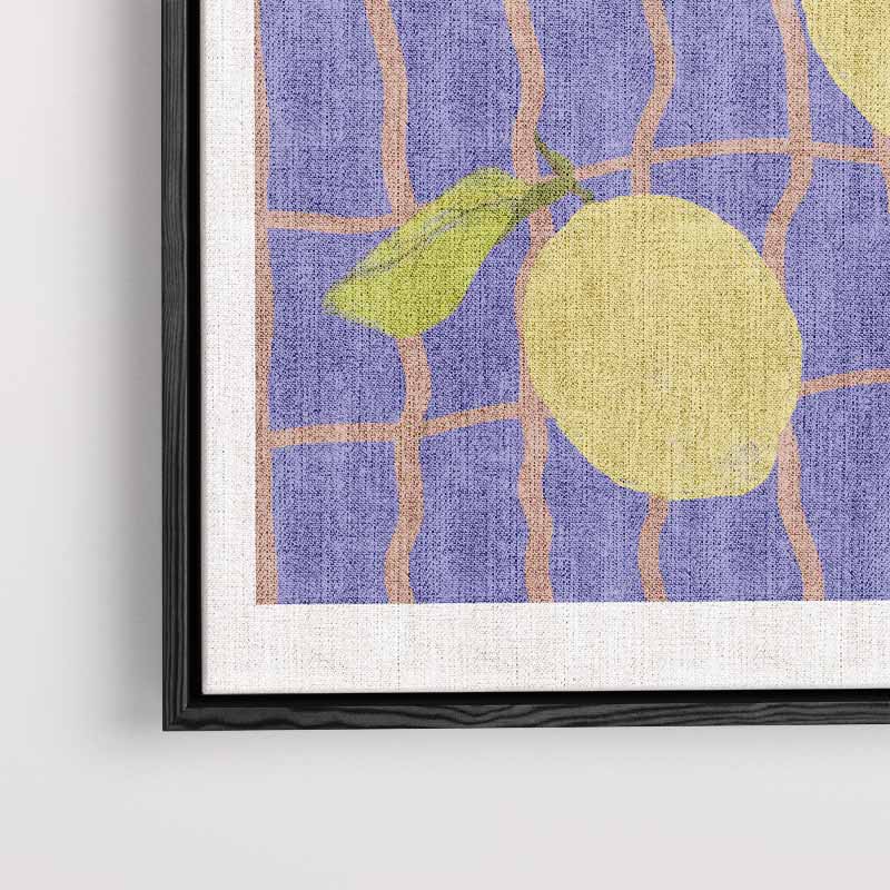 Citroenen op Blauw Ruitpatroon Kunstwerk-canvas-dibond-plexiglas-wanddecoratie-WallArtistic