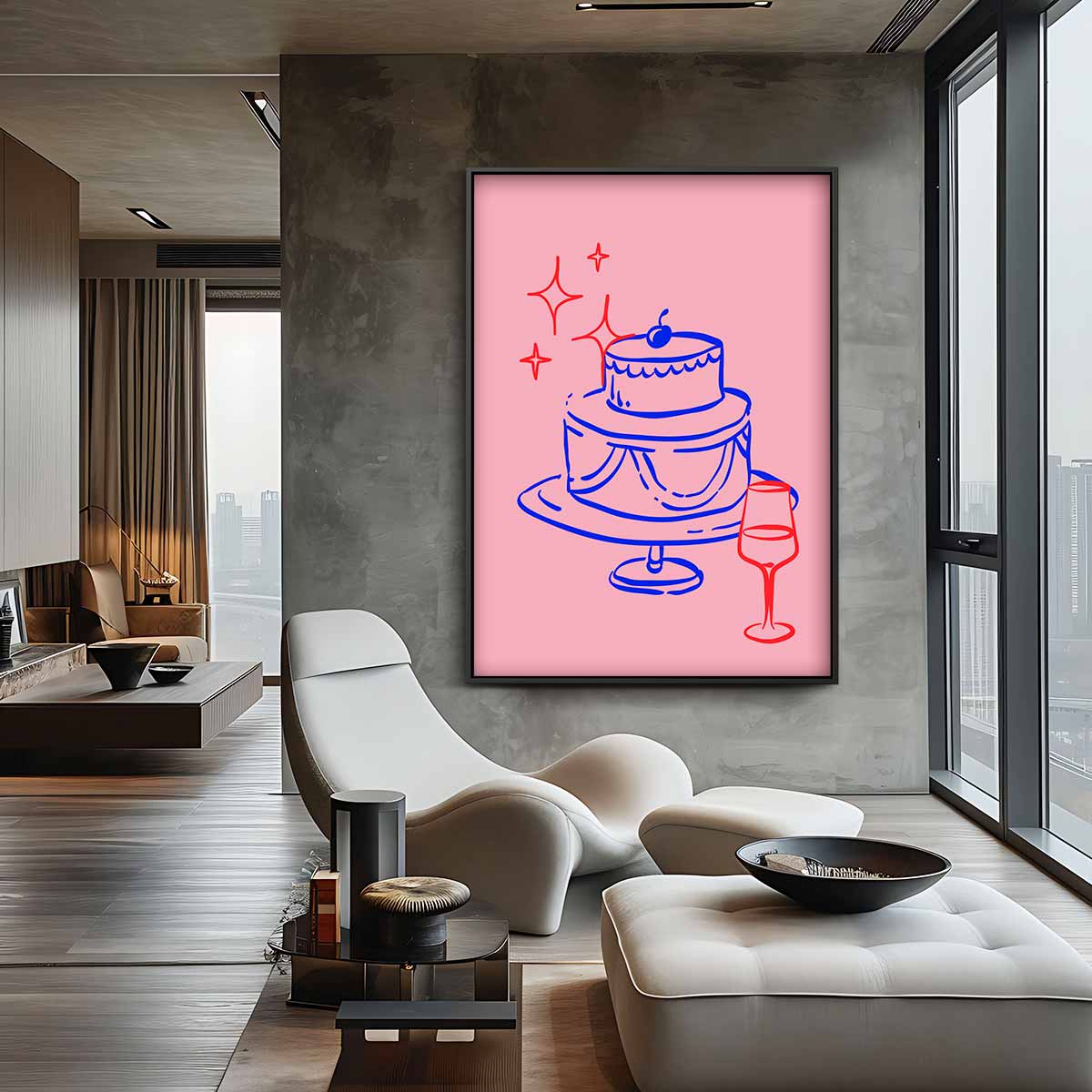 Feestelijke Taart Illustratie Kunstwerk-canvas-dibond-plexiglas-wanddecoratie-WallArtistic