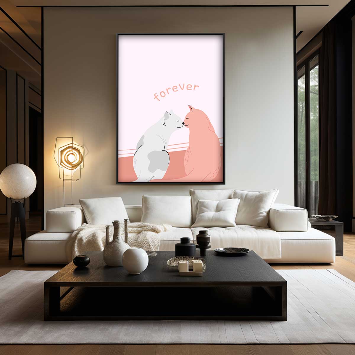 Liefdevolle Katten Illustratie Kunstwerk-canvas-dibond-plexiglas-wanddecoratie-WallArtistic