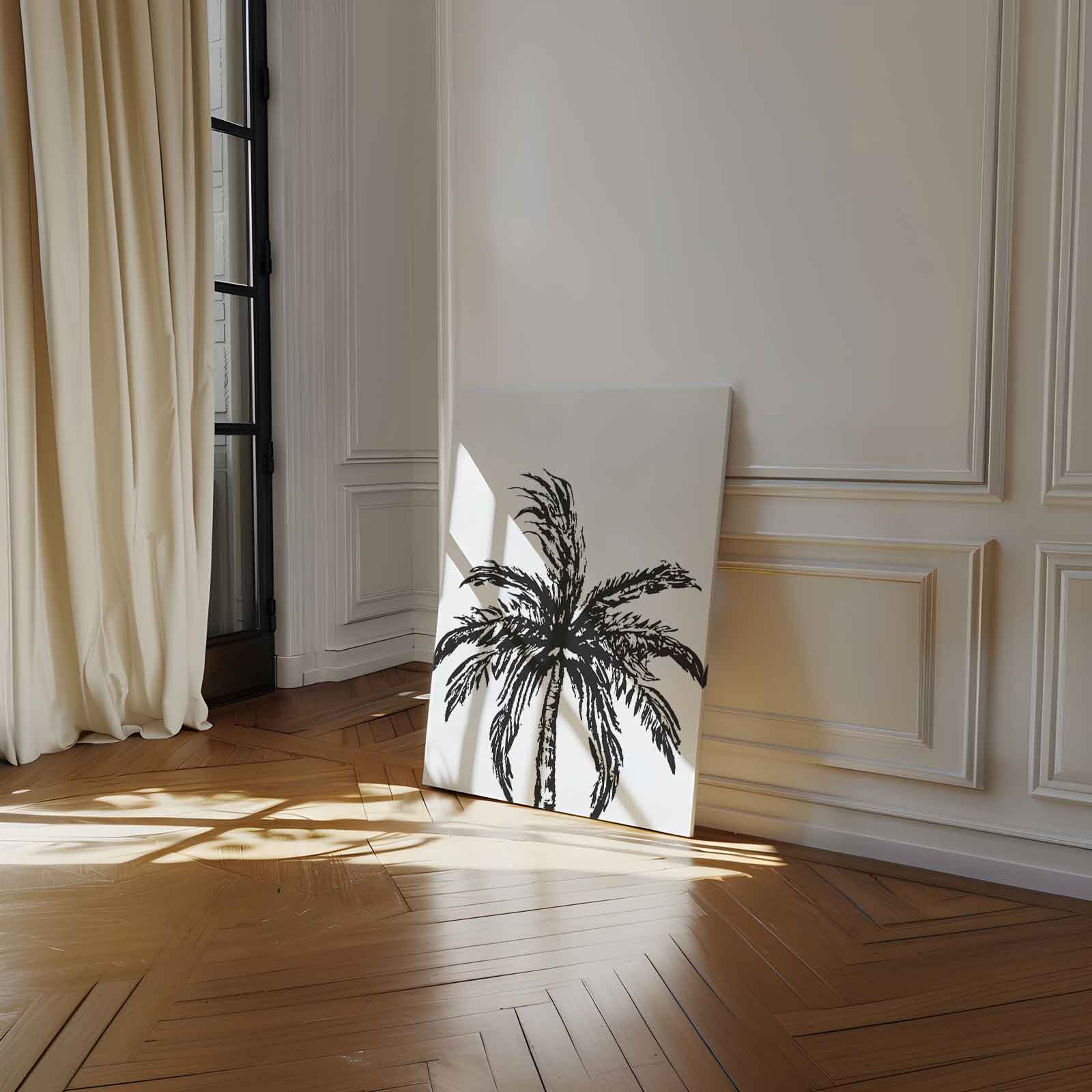 Zwart-Wit Palm Boom Kunstwerk-canvas-dibond-plexiglas-wanddecoratie-WallArtistic