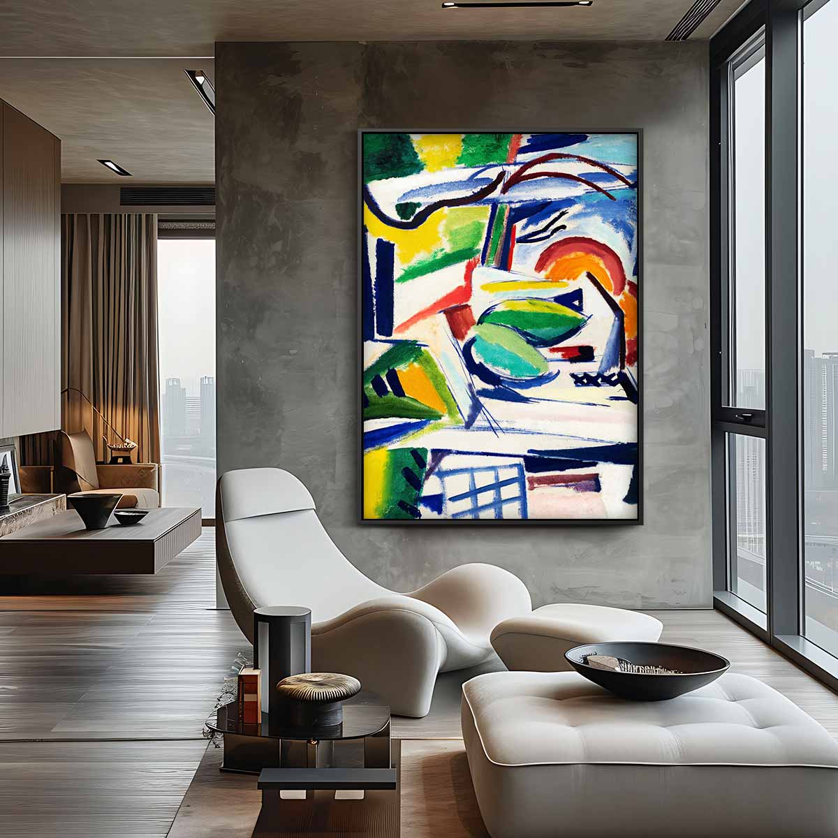 Kleurrijke Abstracte Compositie Kunstwerk-canvas-dibond-plexiglas-wanddecoratie-WallArtistic