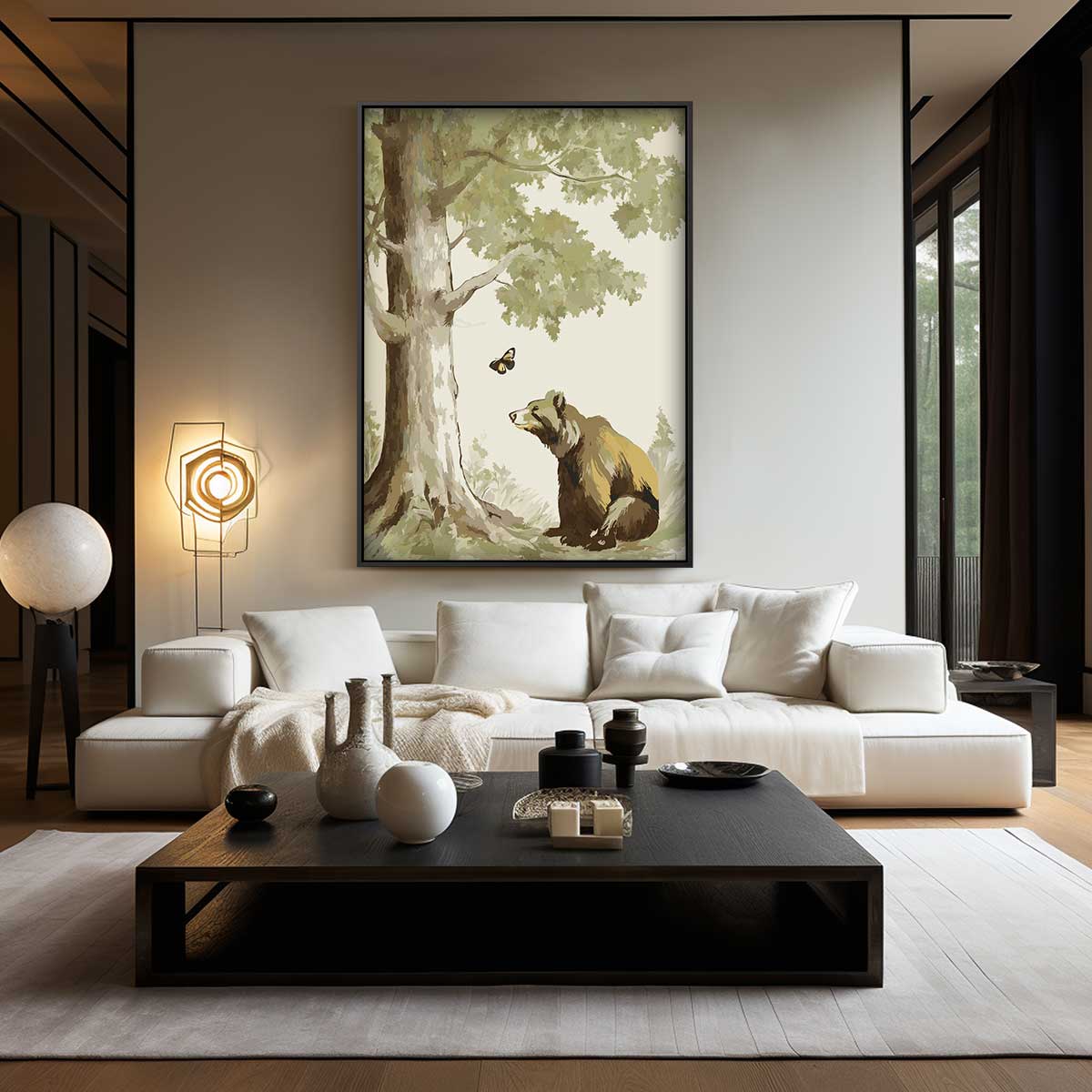 Dromerige Beer in het Bos Kunstwerk-canvas-dibond-plexiglas-wanddecoratie-WallArtistic