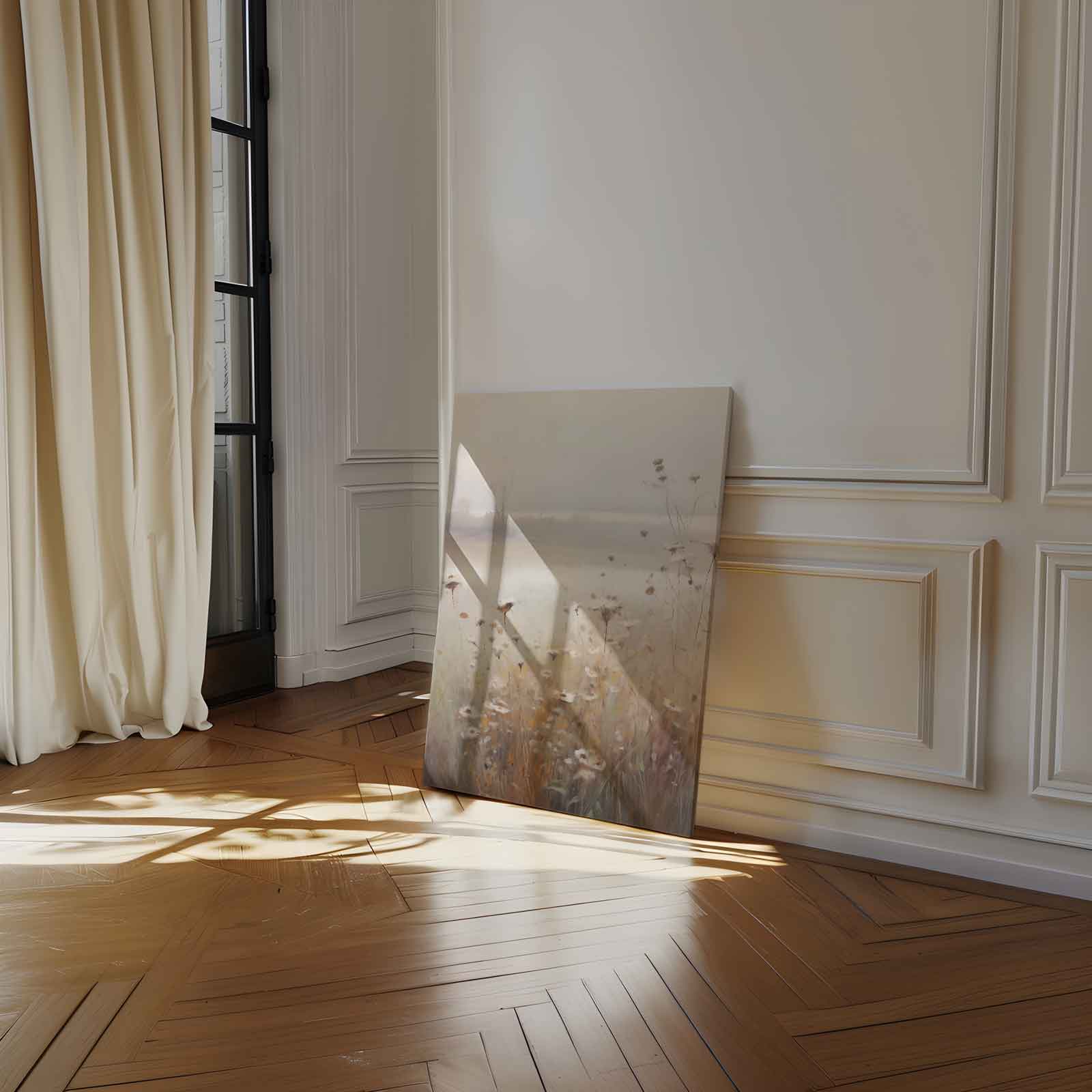 Mistige Bloemenweelde in de Ochtend Kunstwerk-canvas-dibond-plexiglas-wanddecoratie-WallArtistic