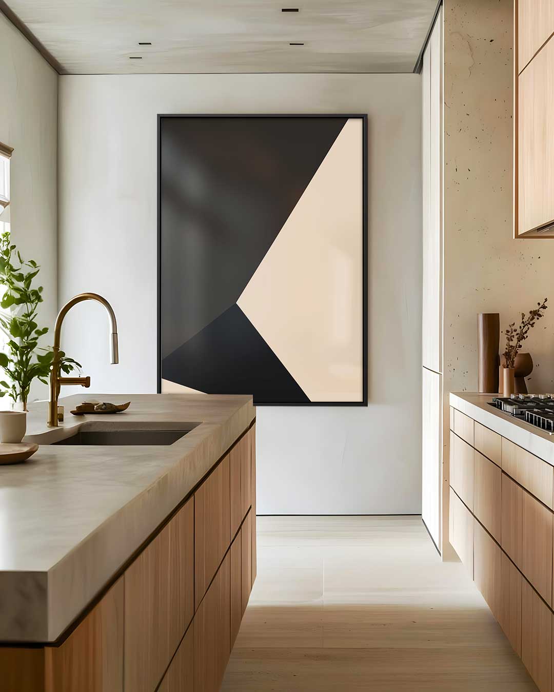 Abstracte Contrasten in Beige en Zwart Kunstwerk-canvas-dibond-plexiglas-wanddecoratie-WallArtistic
