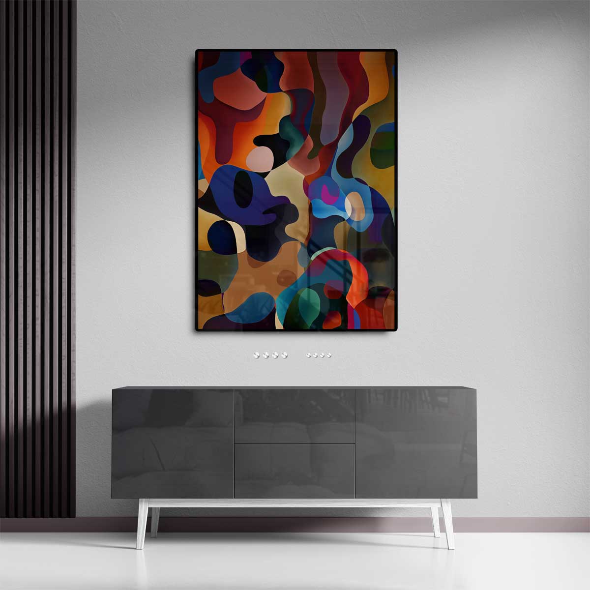 Kleurrijke Dans van Abstracte Vormen Kunstwerk-canvas-dibond-plexiglas-wanddecoratie-WallArtistic