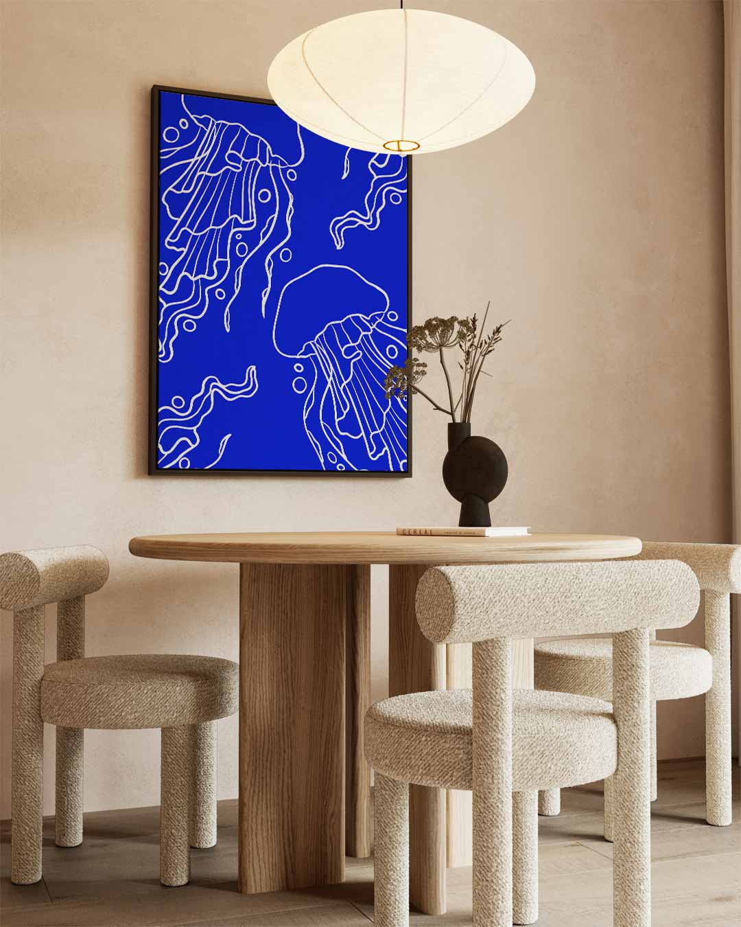 Dromerige Kwallen in Diepblauw Kunstwerk-canvas-dibond-plexiglas-wanddecoratie-WallArtistic