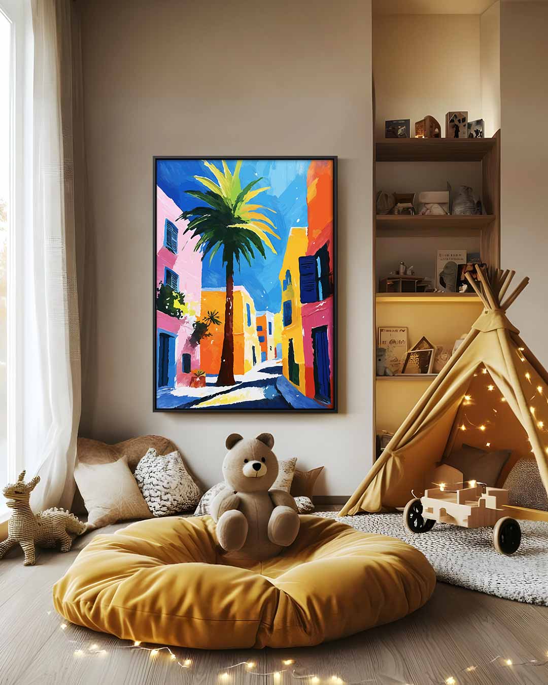 Zonnige Straat in de Middellandse Zee Kunstwerk-canvas-dibond-plexiglas-wanddecoratie-WallArtistic