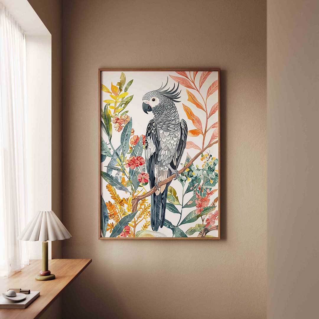 Papegaai en bladeren Poster