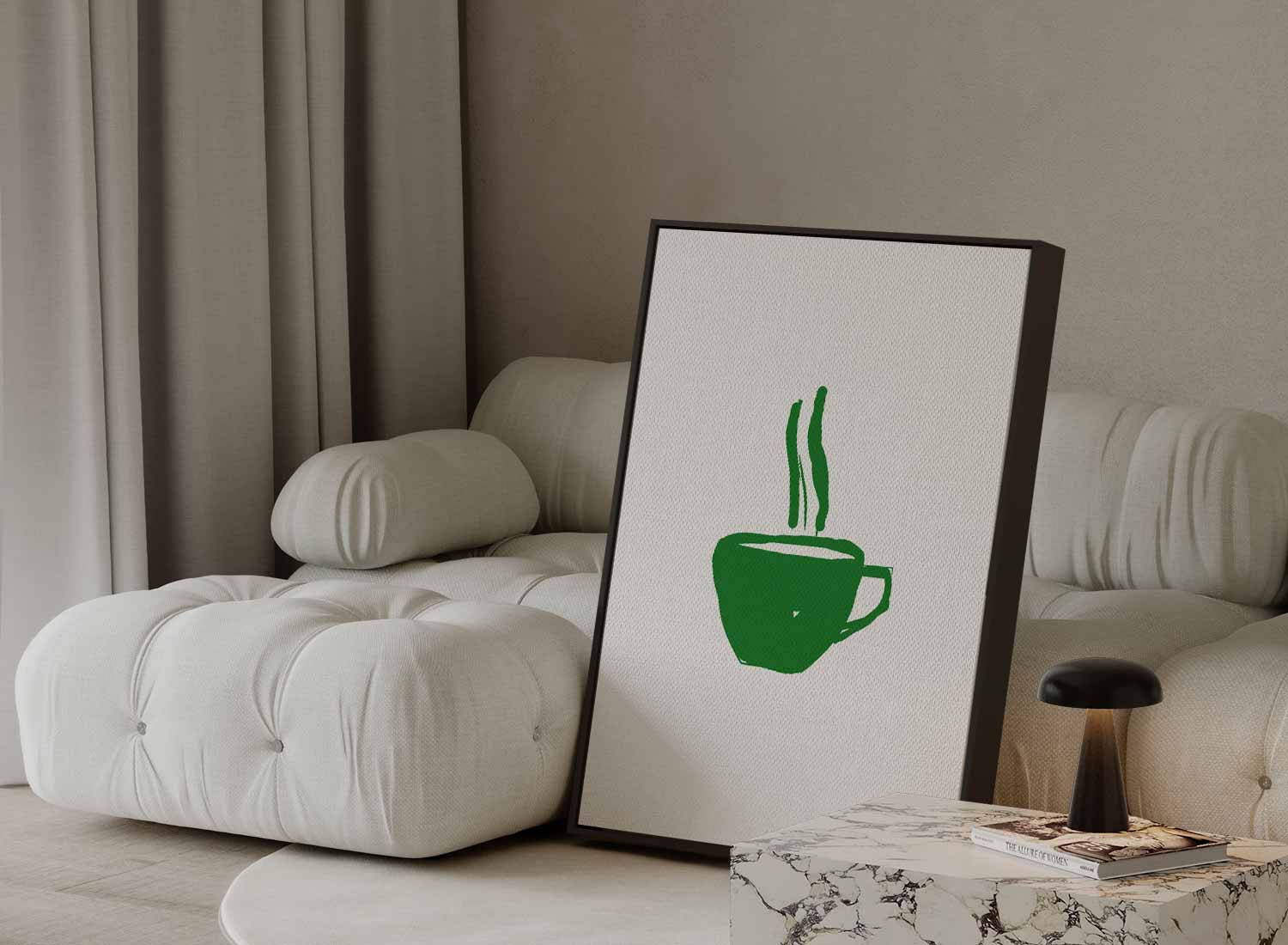 Groene Koffiekop Illustratie Kunstwerk-canvas-dibond-plexiglas-wanddecoratie-WallArtistic