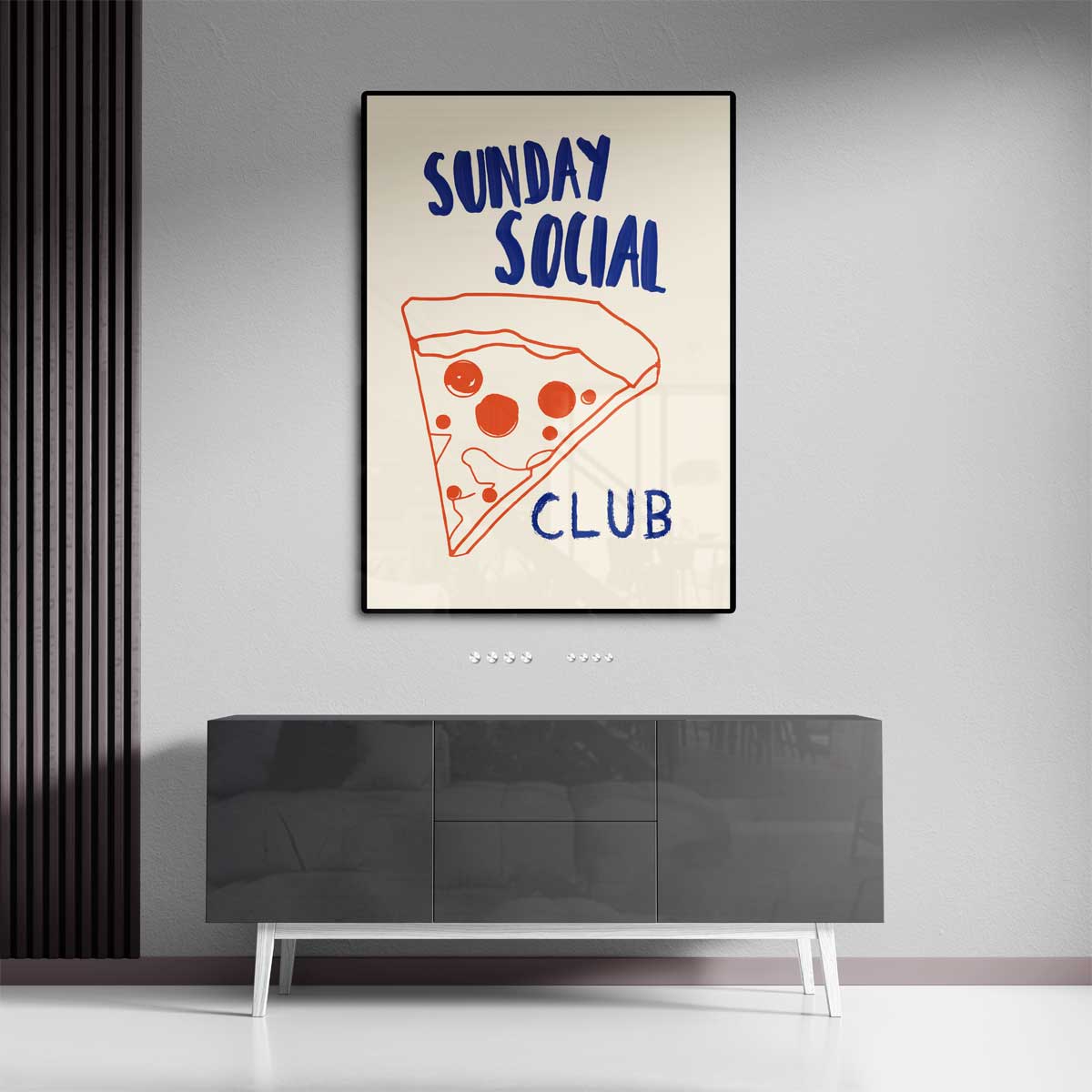 Pizza Party Illustratie Kunstwerk-canvas-dibond-plexiglas-wanddecoratie-WallArtistic
