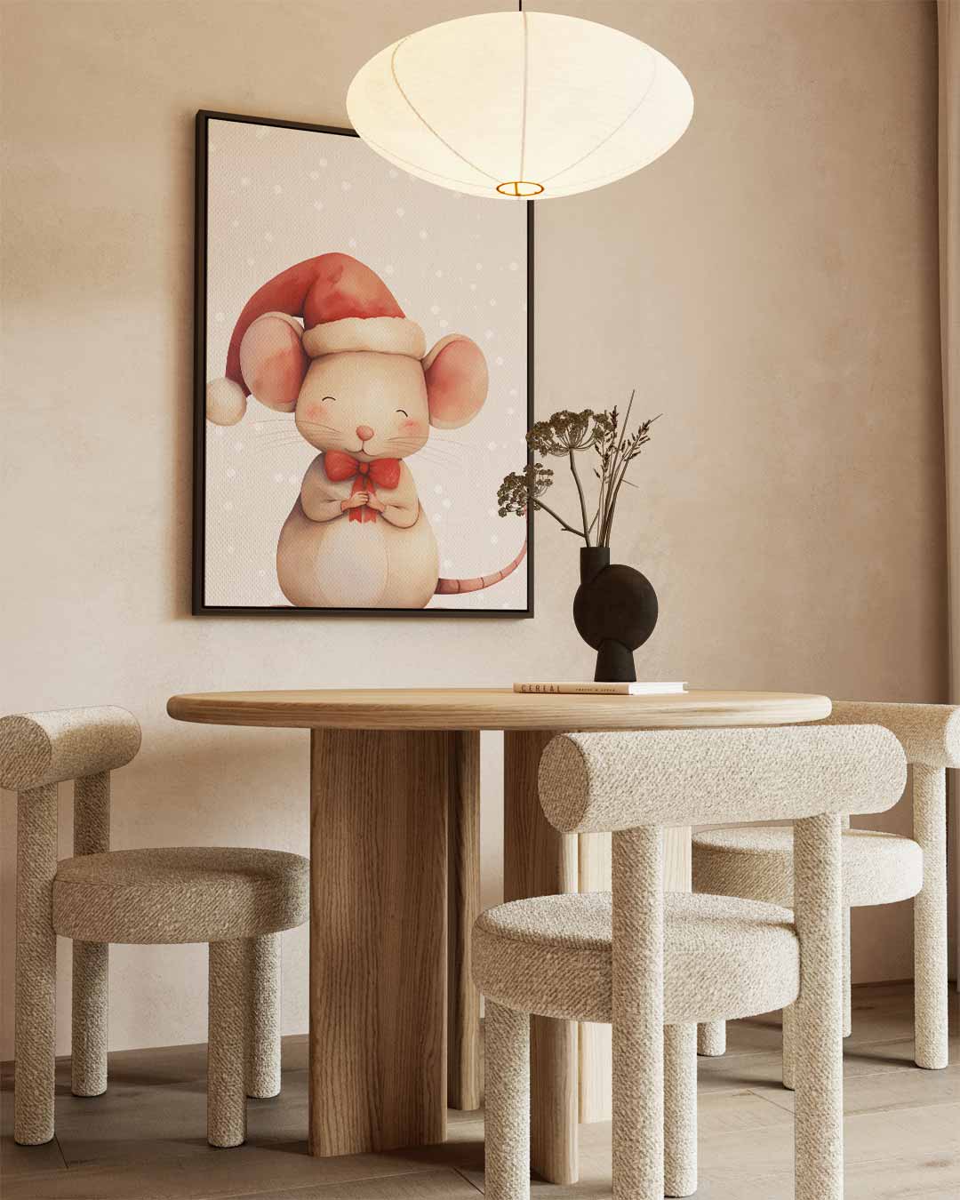 Kerstmis Muisje Illustratie Kunstwerk-canvas-dibond-plexiglas-wanddecoratie-WallArtistic