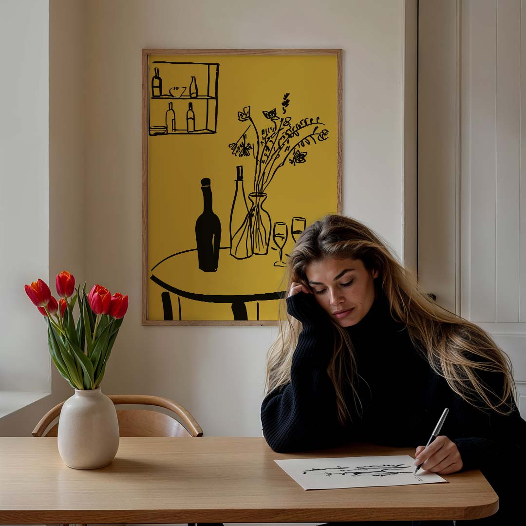 Moderne Wijn & Bloem Illustratie Poster-WallArtistic