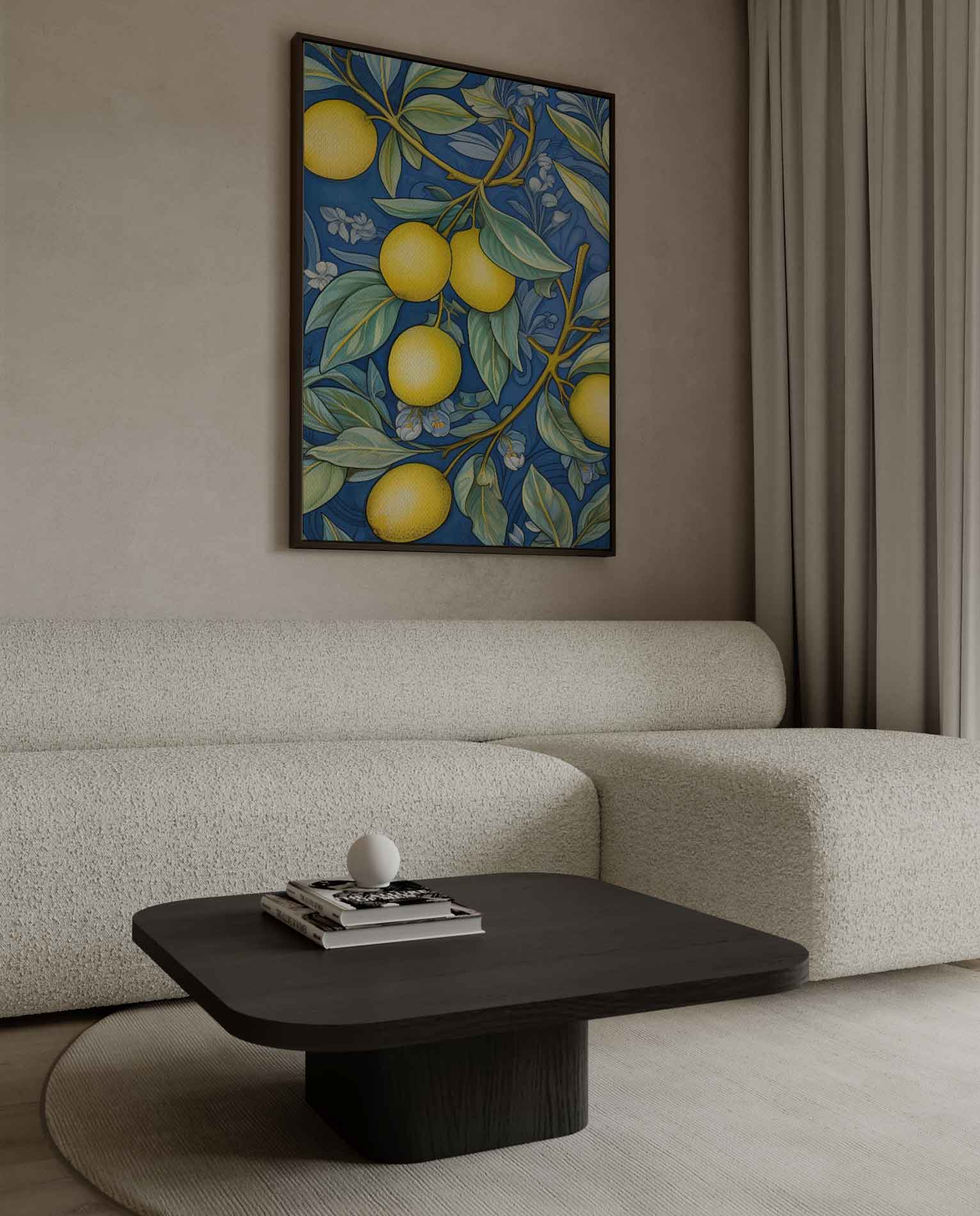 Kleurrijke Citroen Illustratie op Blauw Kunstwerk-canvas-dibond-plexiglas-wanddecoratie-WallArtistic