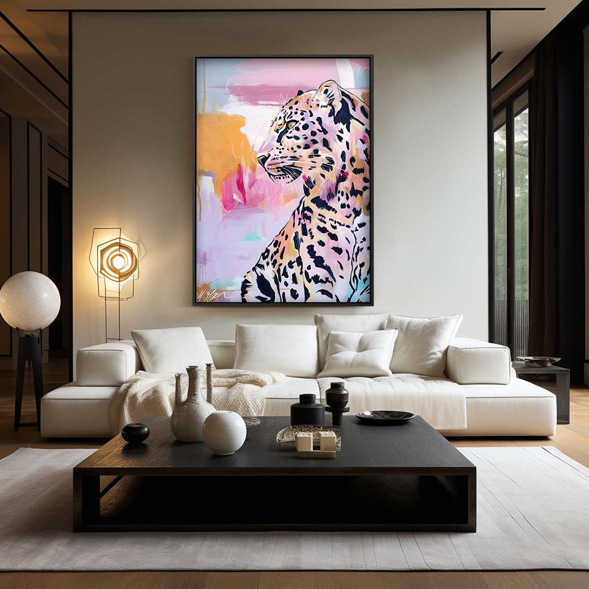 Majestueuze Panter in Pastel Kunstwerk-canvas-dibond-plexiglas-wanddecoratie-WallArtistic
