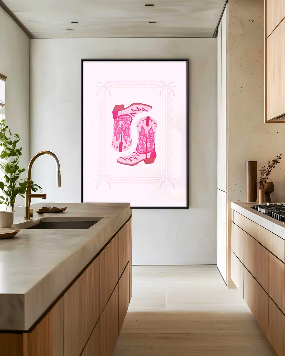 Roze Cowboylaarzen Illustratie Kunstwerk-canvas-dibond-plexiglas-wanddecoratie-WallArtistic