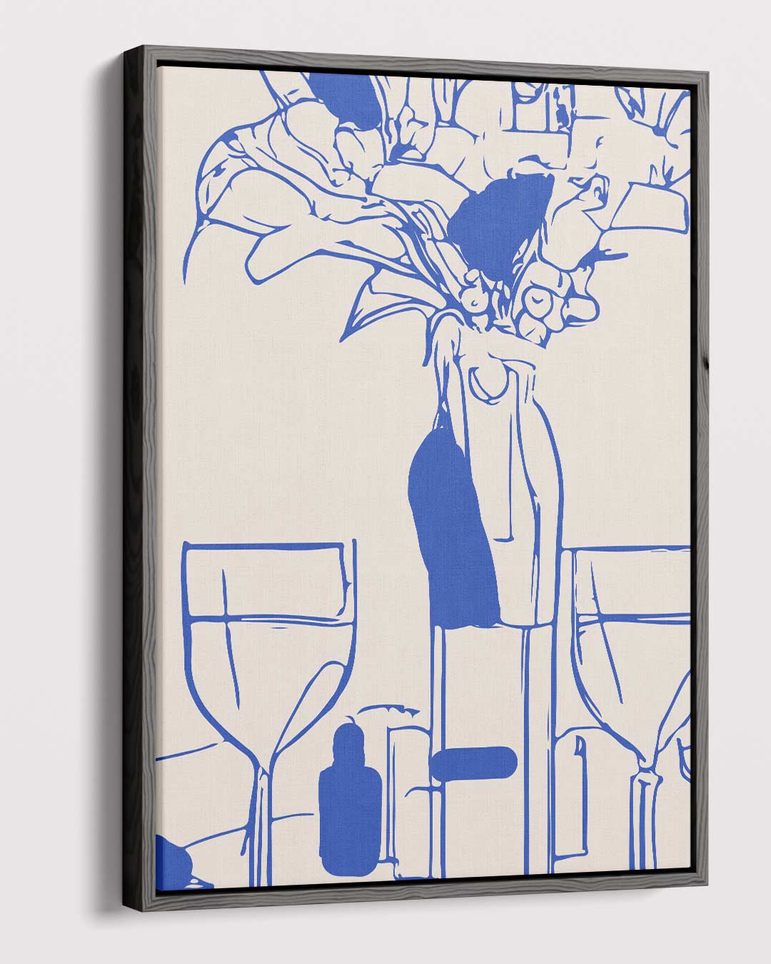 Moderne Tafelsetting in Blauwe Lijntekening Kunstwerk-canvas-dibond-plexiglas-wanddecoratie-WallArtistic