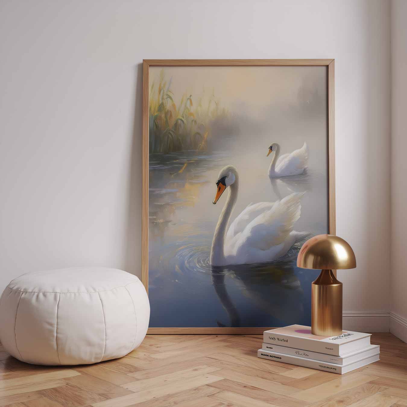 Elegant Zwevend Zwanenpaar Poster-WallArtistic