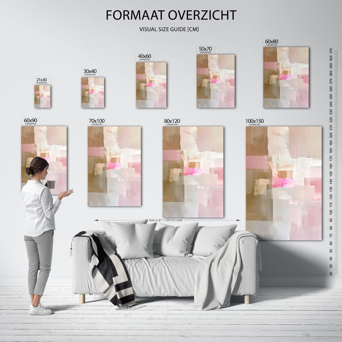 Abstracte roze en beige Poster