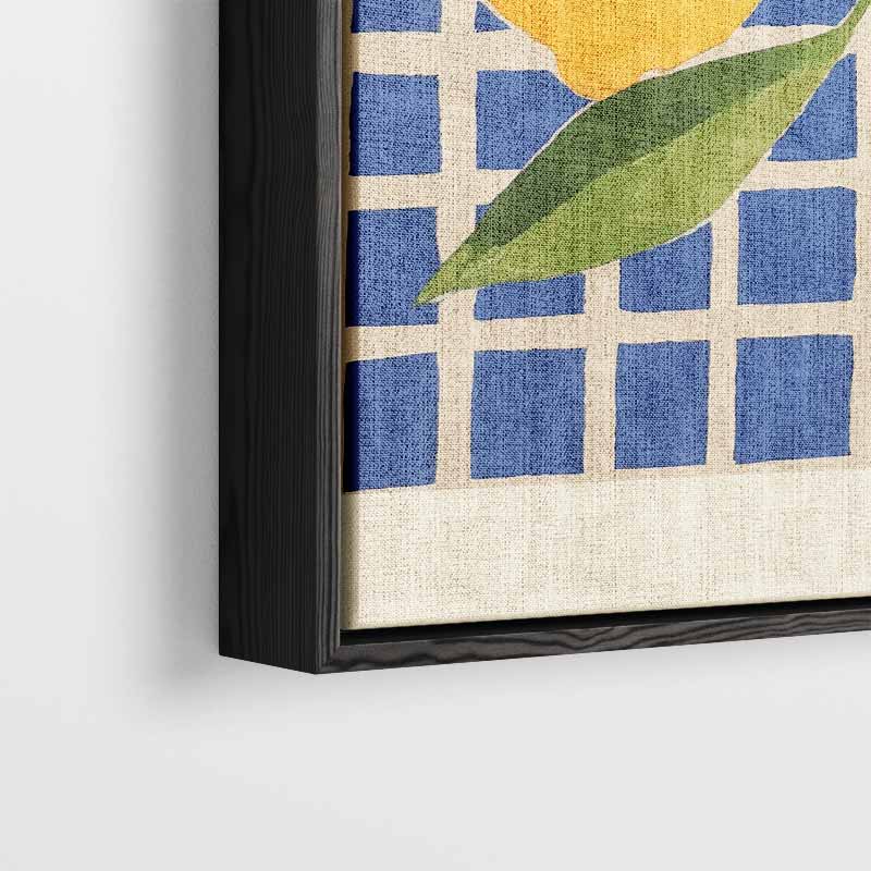 Citroenen op Blauw Geruit Kunstwerk-canvas-dibond-plexiglas-wanddecoratie-WallArtistic