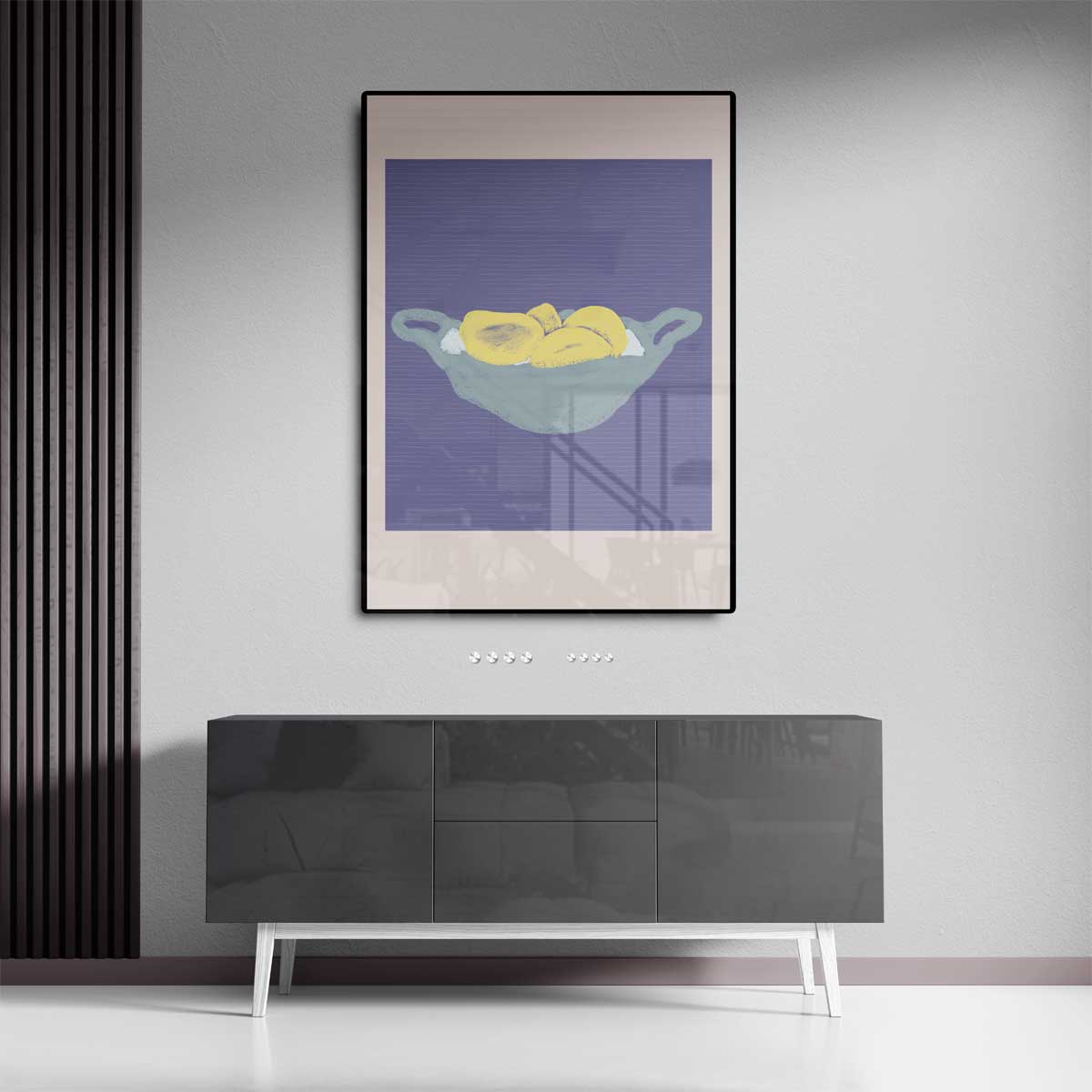 Zonnige Bananen in Blauwe Schaal Kunstwerk-canvas-dibond-plexiglas-wanddecoratie-WallArtistic