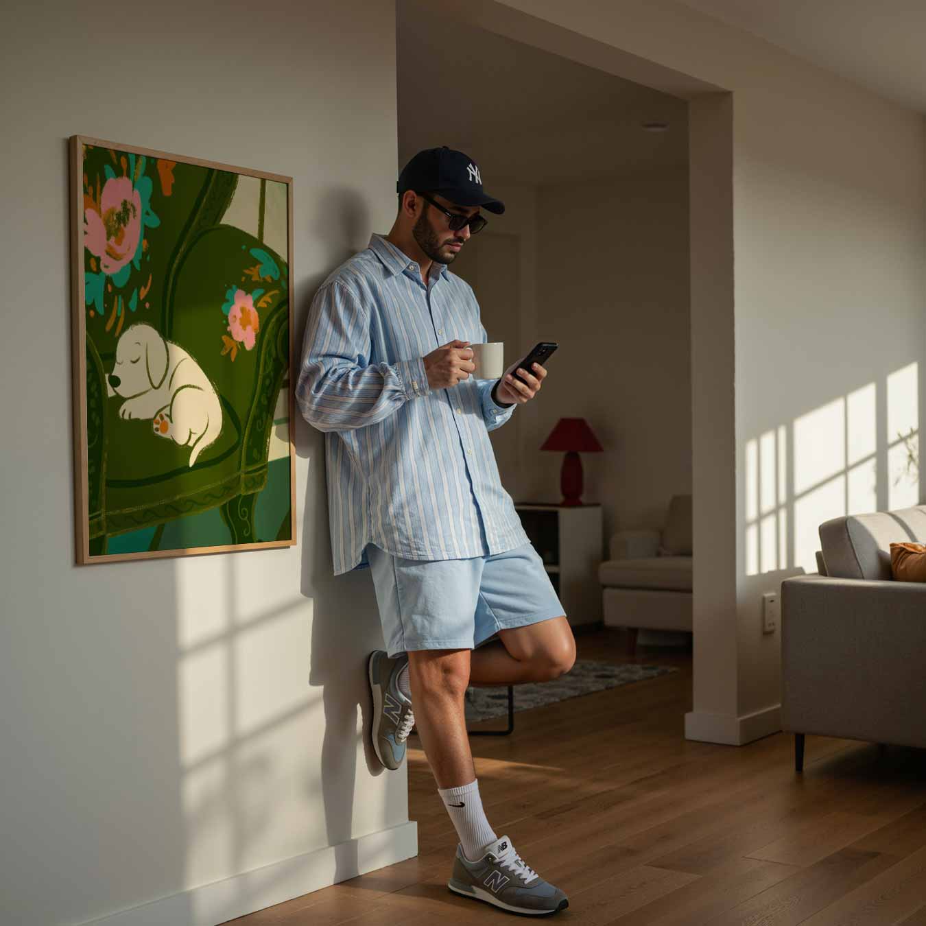 Slapende Puppy op Bloemenstoel Poster-WallArtistic