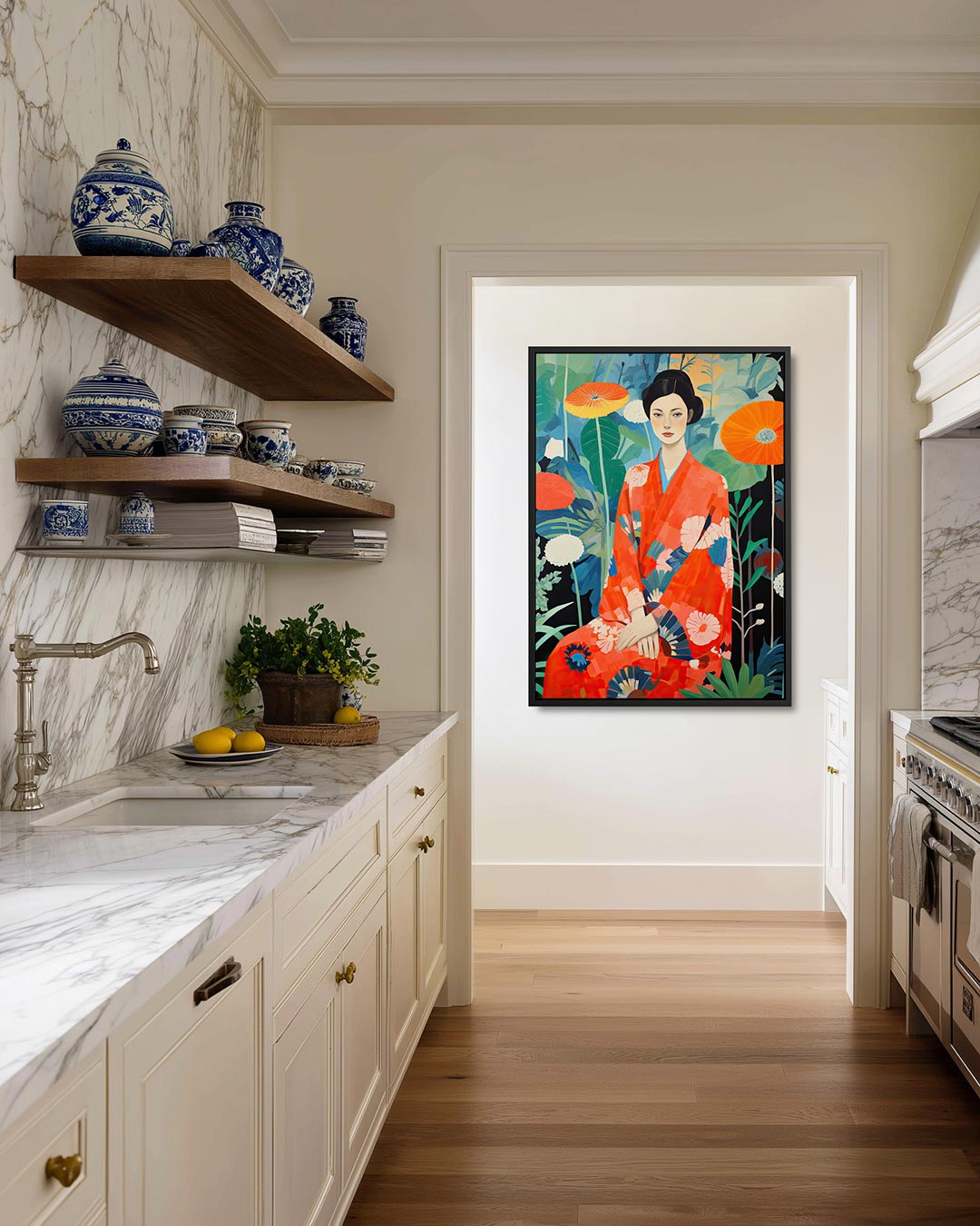 Vrouw in bloemen Kunstwerk