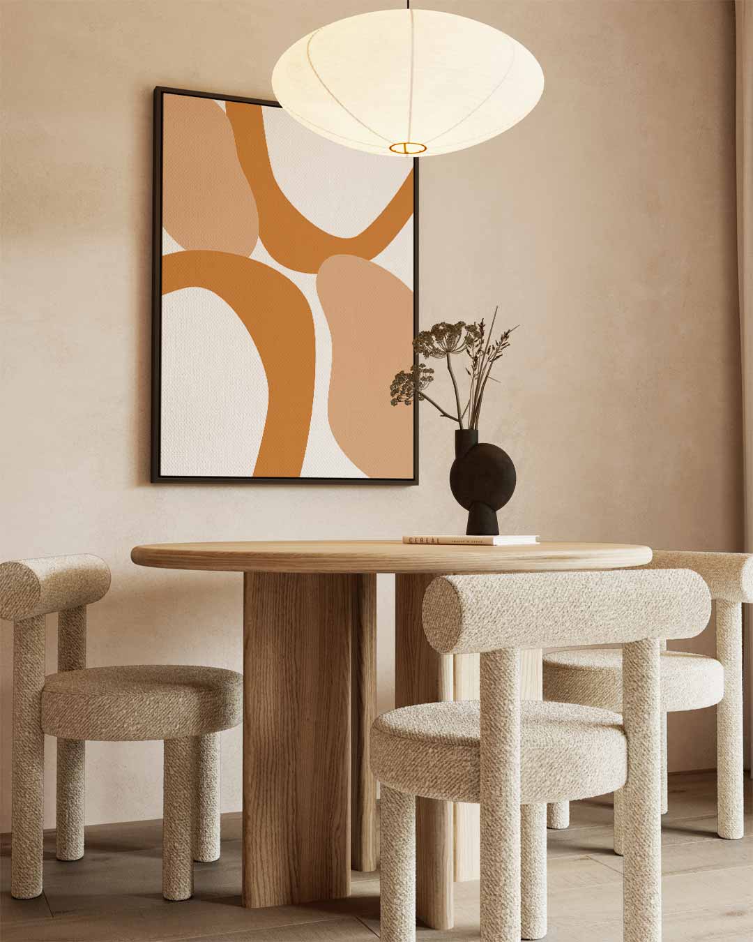 Abstracte Flow in Beige en Oranje Kunstwerk-canvas-dibond-plexiglas-wanddecoratie-WallArtistic