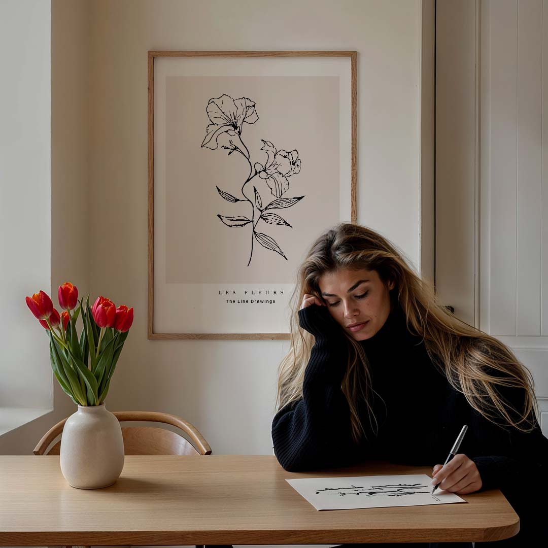 Minimalistische Bloemenlijntekening Poster-WallArtistic