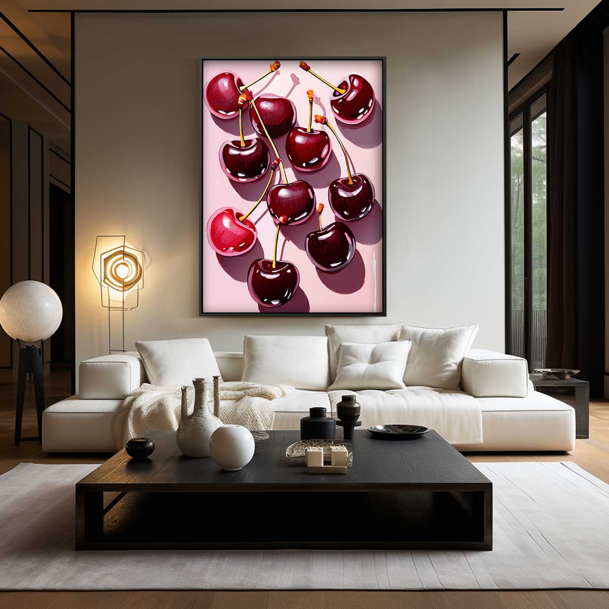 Kersenfeest op Roze Canvas Kunstwerk-canvas-dibond-plexiglas-wanddecoratie-WallArtistic