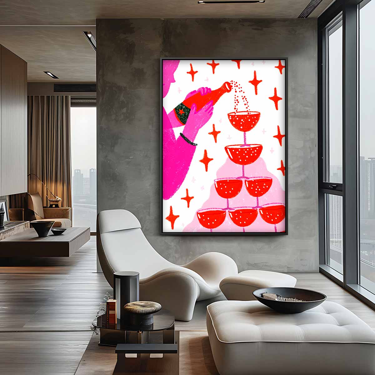 Sprankelend Champagnefeest Kunstwerk-canvas-dibond-plexiglas-wanddecoratie-WallArtistic