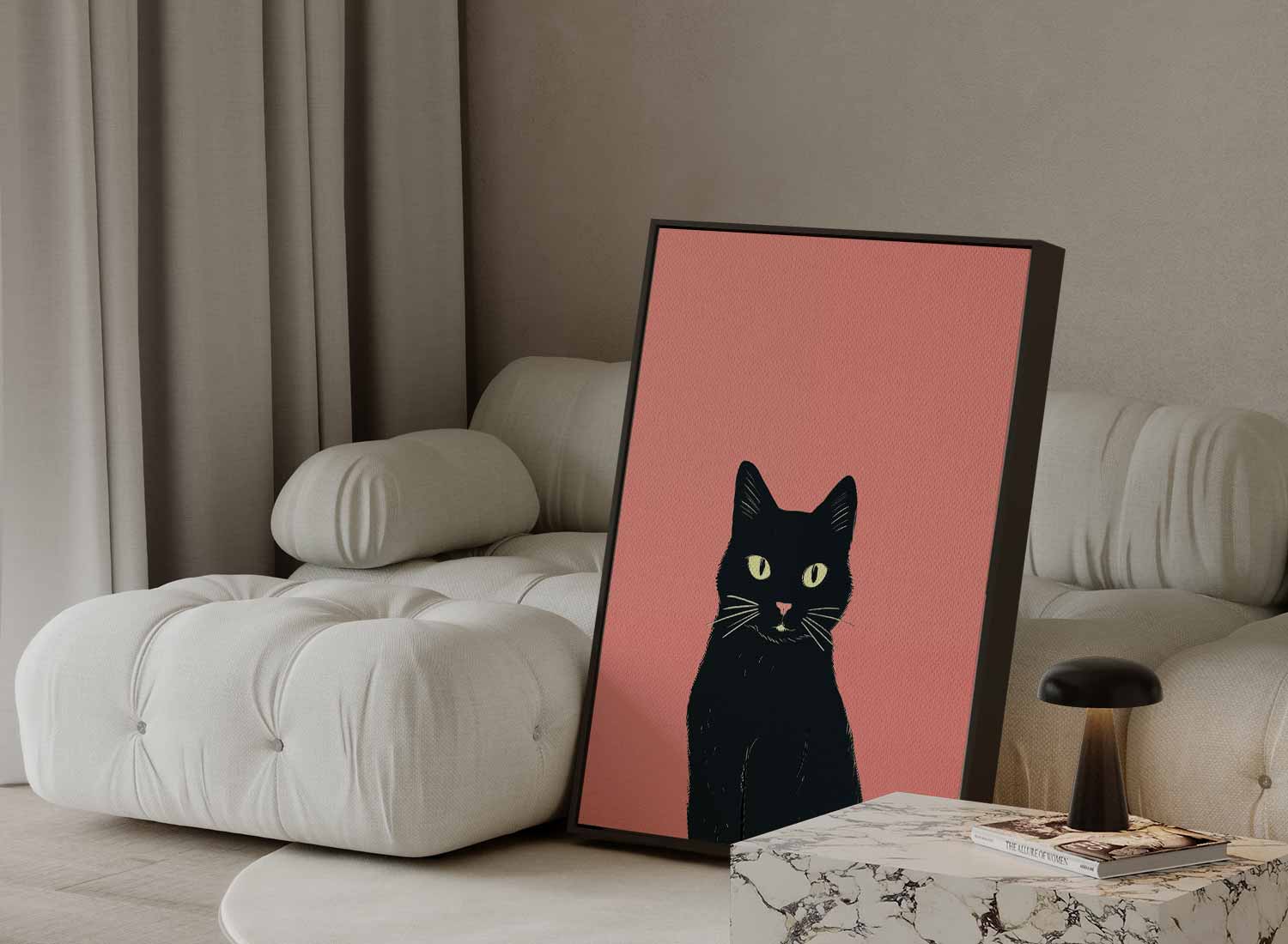 Mystieke Zwarte Kat Illustratie Kunstwerk-canvas-dibond-plexiglas-wanddecoratie-WallArtistic